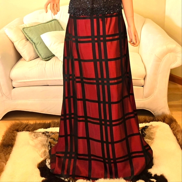 Beautiful Red & Black Plaid Maxi, Formal Skirt, Holiday,...